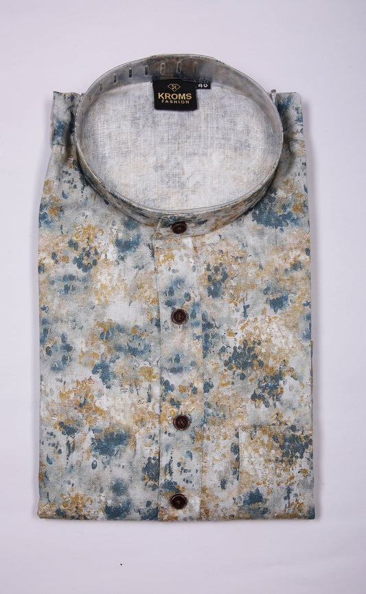Kroms fashion men digital printed light yellow and blue kurta kromsFashion
