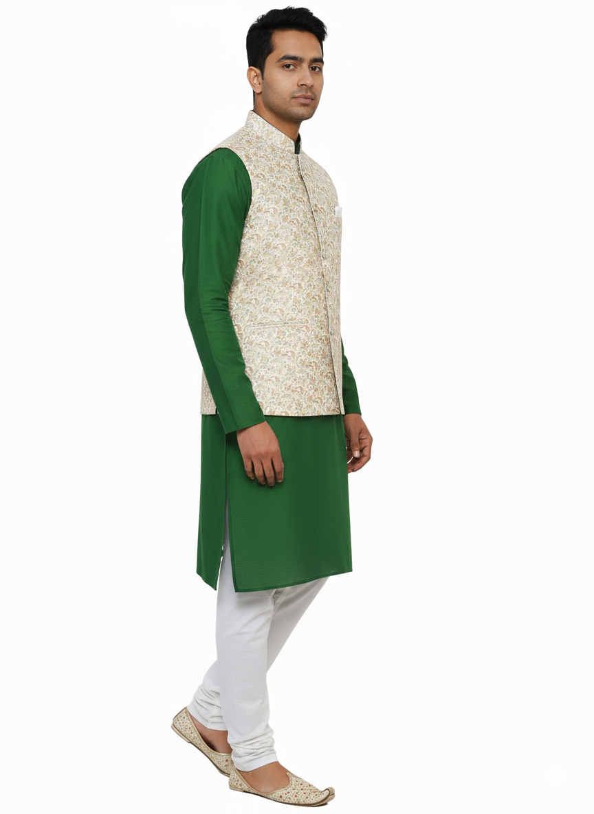 Men Nehru Jacket Beige Color kroms fashion