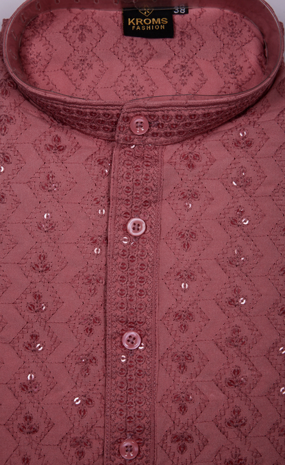 Kroms fashion men sequin kurta Light brick kromsFashion