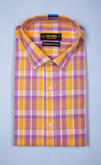 Kroms Fashion Men Shirt Yellow and Purple Checked kroms fashion