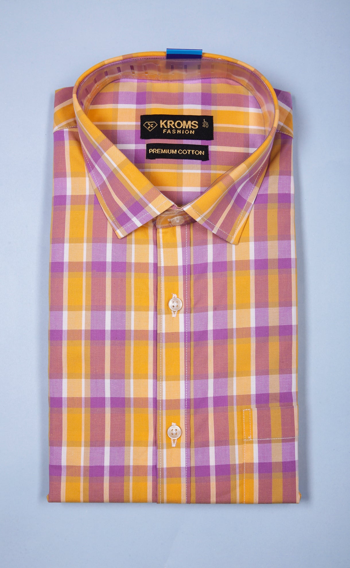 Kroms Fashion Men Shirt Yellow and Purple Checked kroms fashion