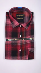 Kroms fashion men shirt Wine Red Checked kroms fashion