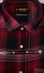 Kroms fashion men shirt Wine Red Checked kroms fashion