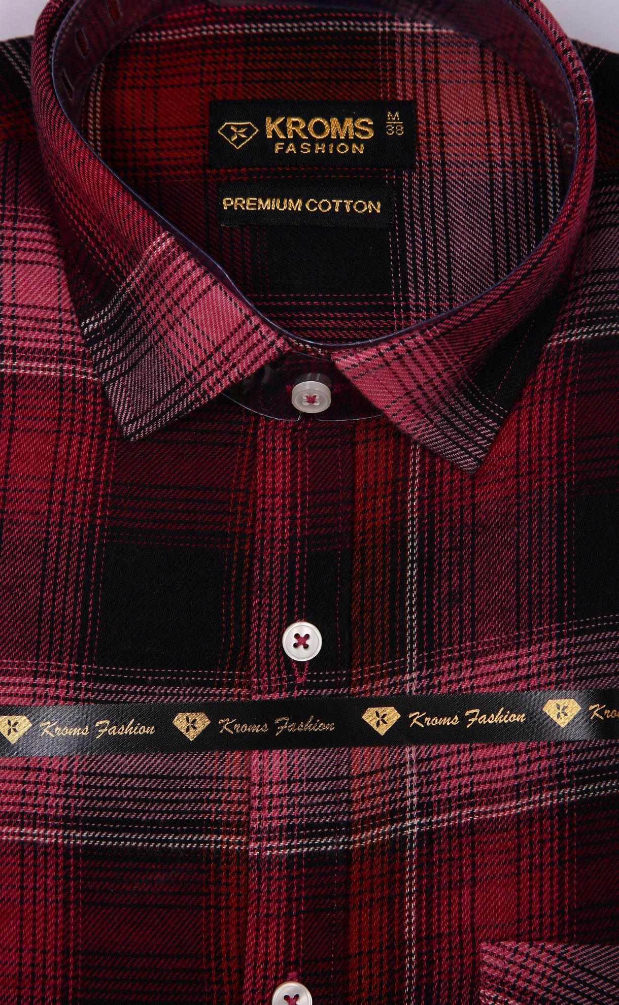 Kroms fashion men shirt Wine Red Checked kroms fashion