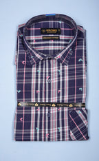 kroms fashion men shirts Black Purple checked kroms fashion