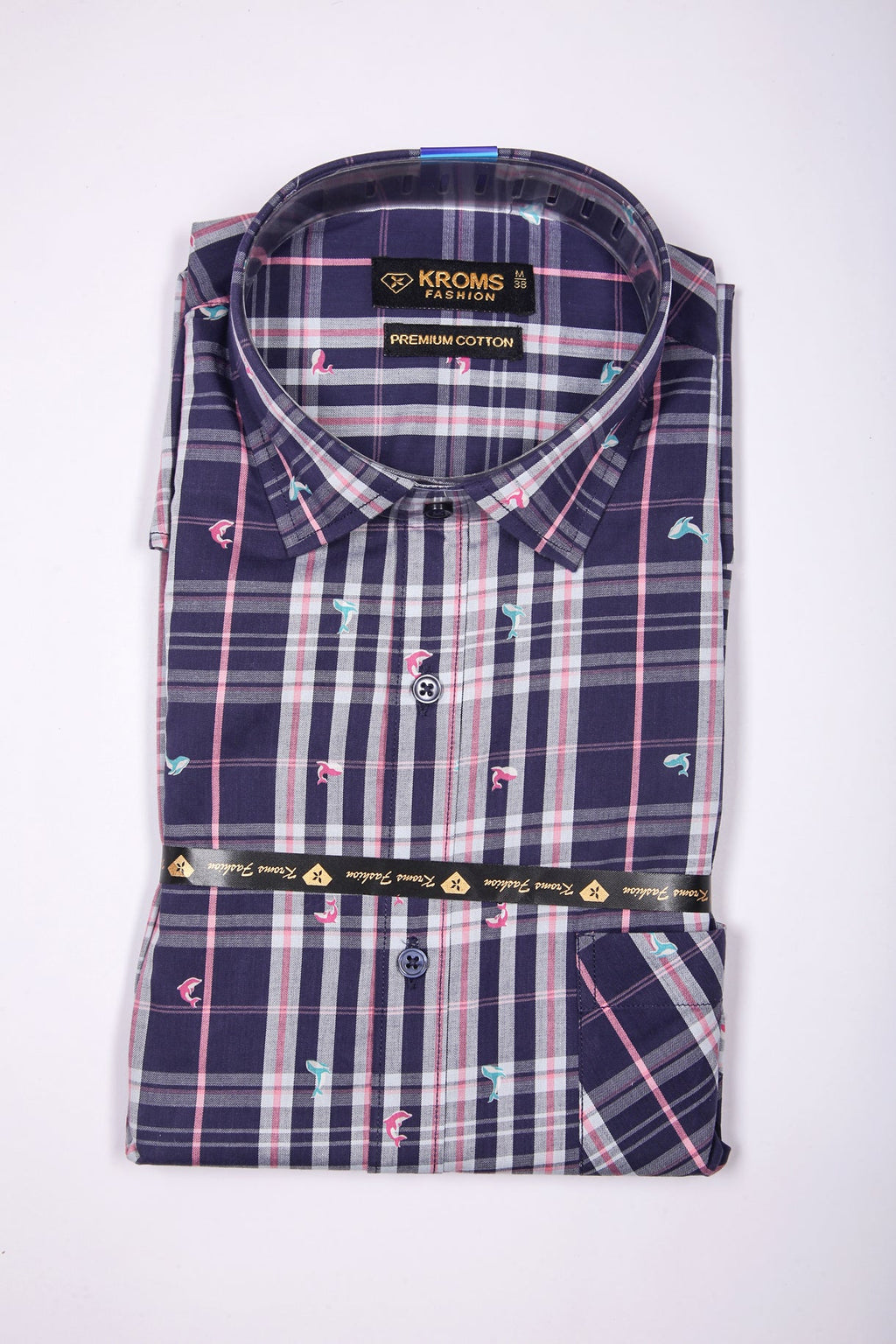 kroms fashion men shirts Black Purple checked kroms fashion