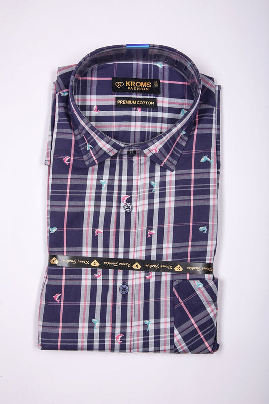 kroms fashion men shirts Black Purple checked kroms fashion