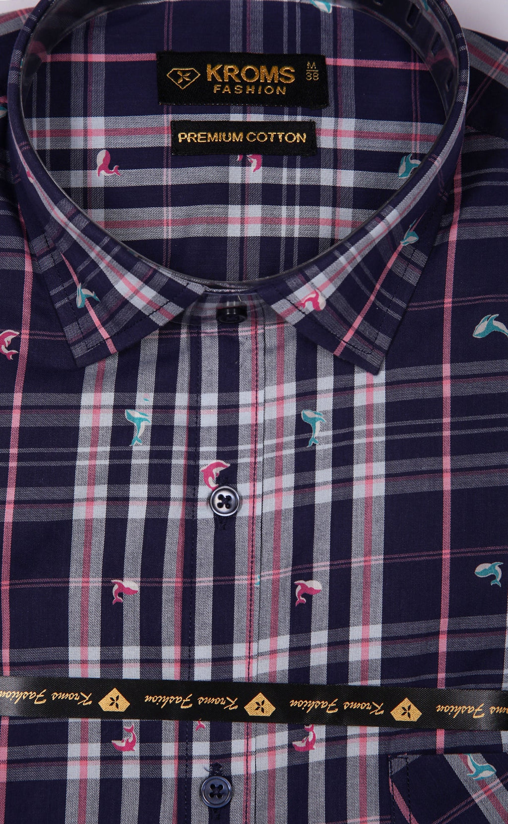 kroms fashion men shirts Black Purple checked kroms fashion