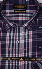 kroms fashion men shirts Black Purple checked kroms fashion