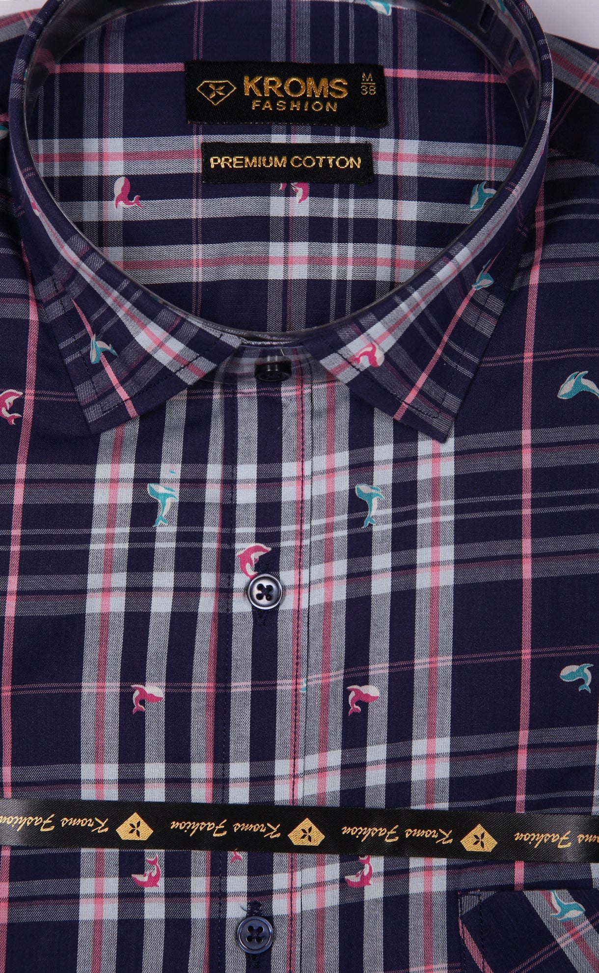 kroms fashion men shirts Black Purple checked kroms fashion