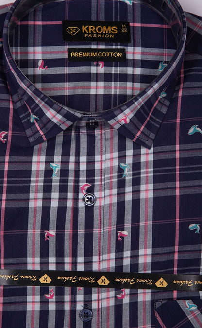 kroms fashion men shirts Black Purple checked kroms fashion