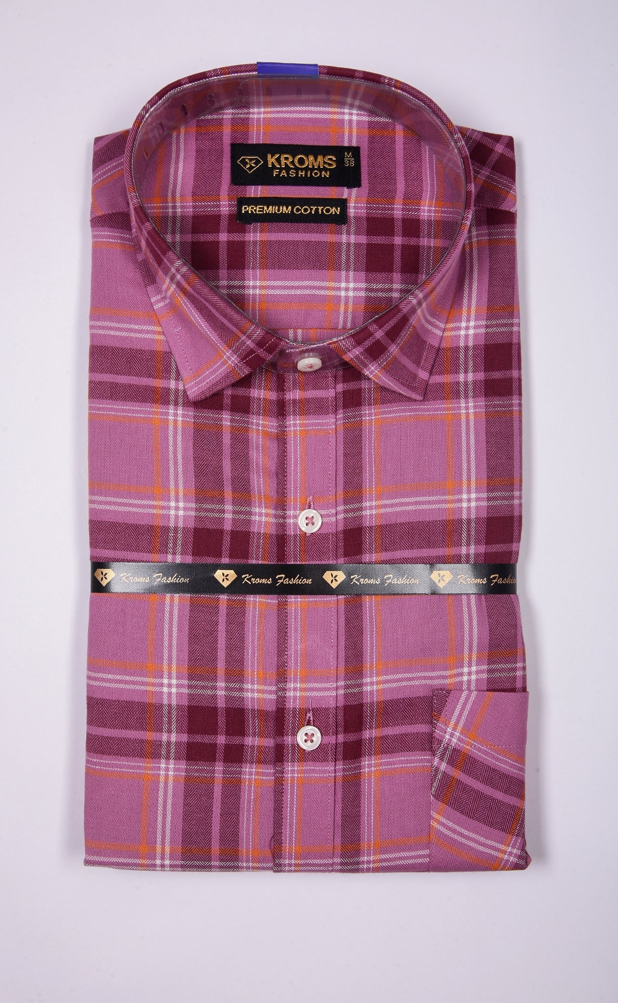 kroms fashion men shirts Purple checked kromsFashion