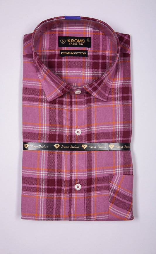 kroms fashion men shirts Purple checked kromsFashion