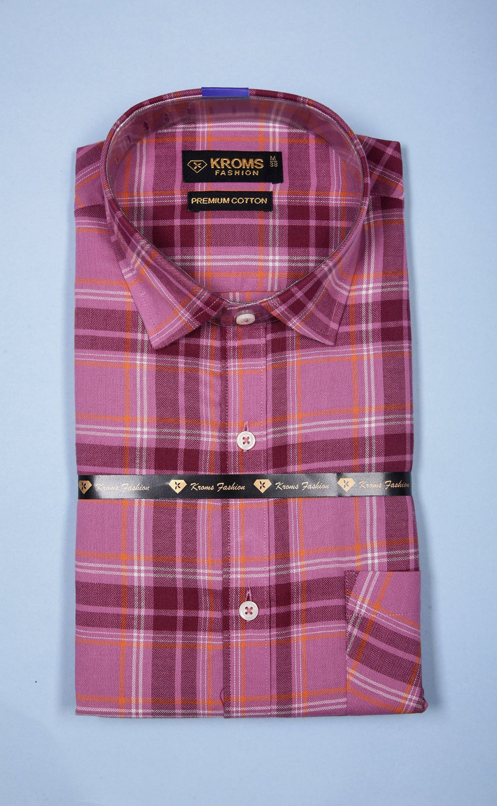 kroms fashion men shirts Purple checked kromsFashion