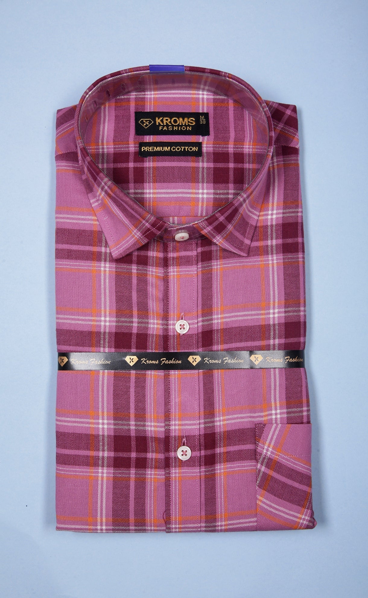 kroms fashion men shirts Purple checked kromsFashion