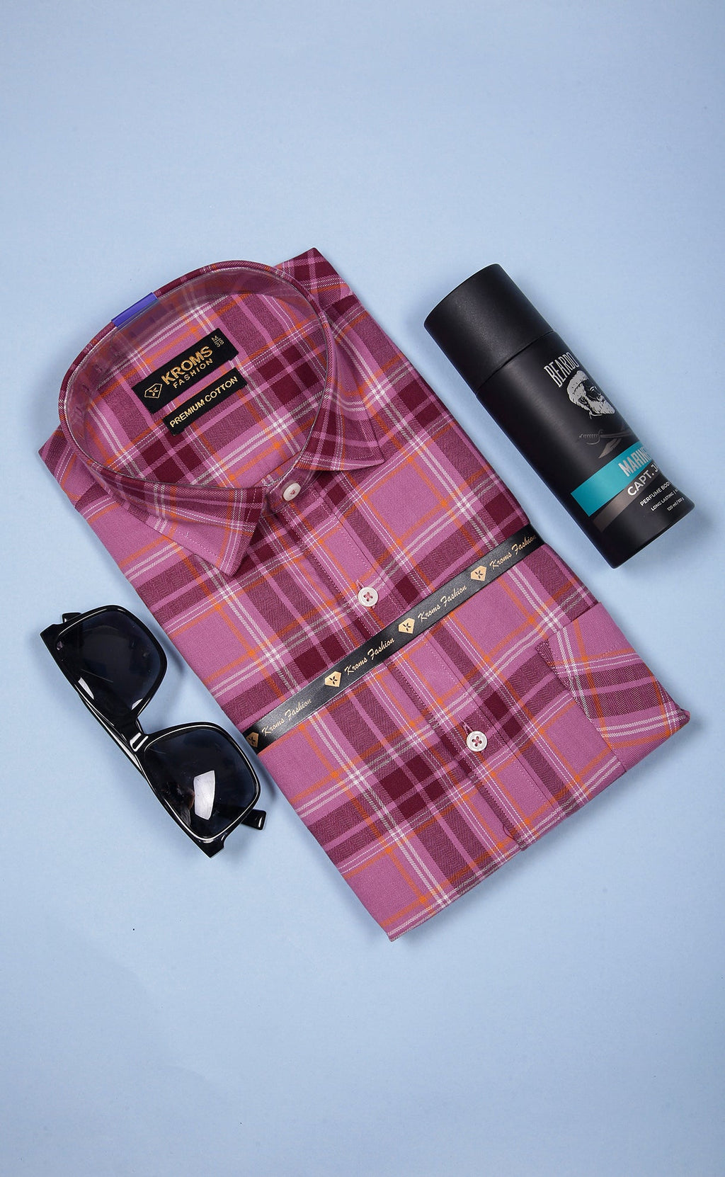 kroms fashion men shirts Purple checked kromsFashion
