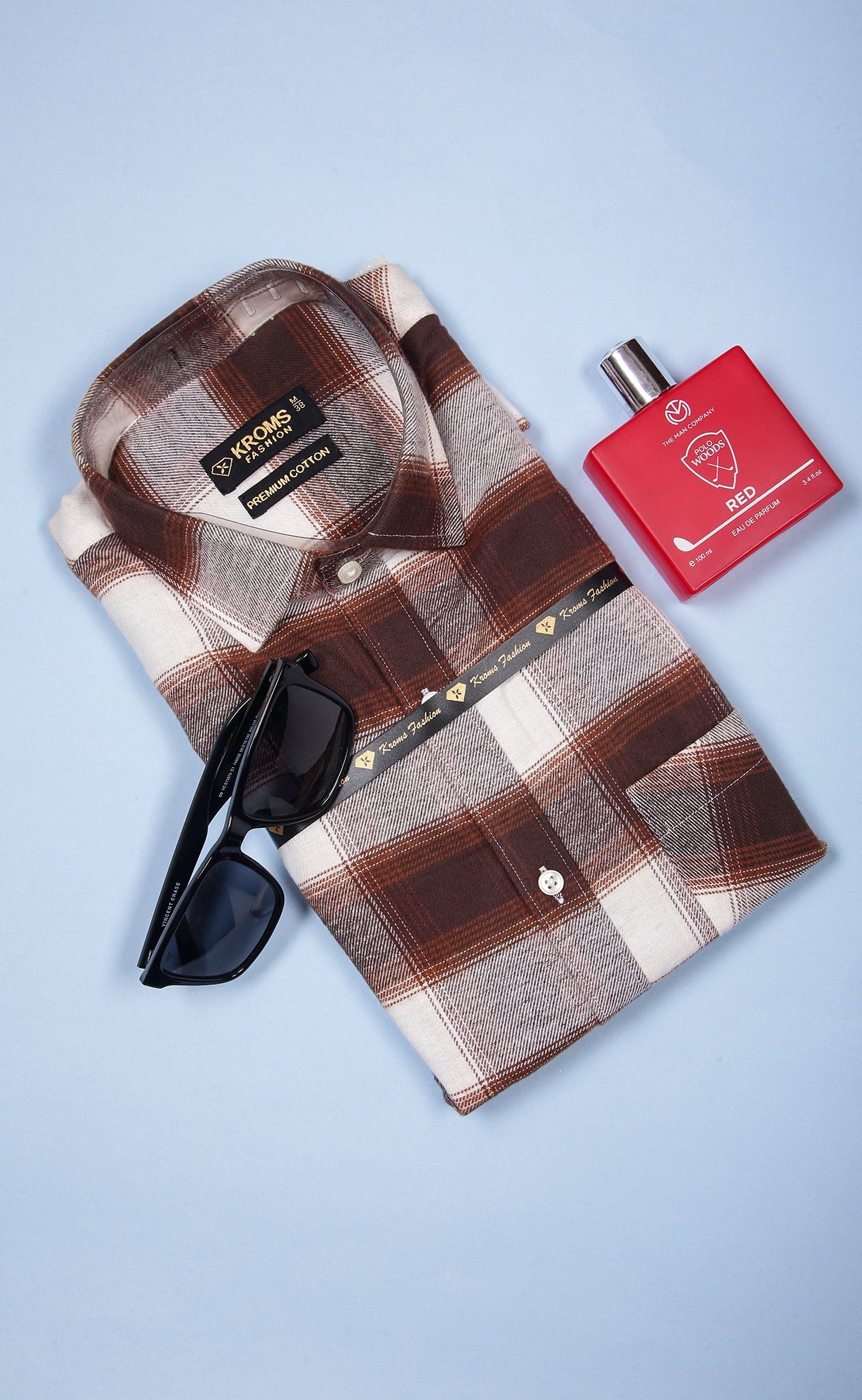 Kroms fashion men shirt Brown Checked kroms fashion