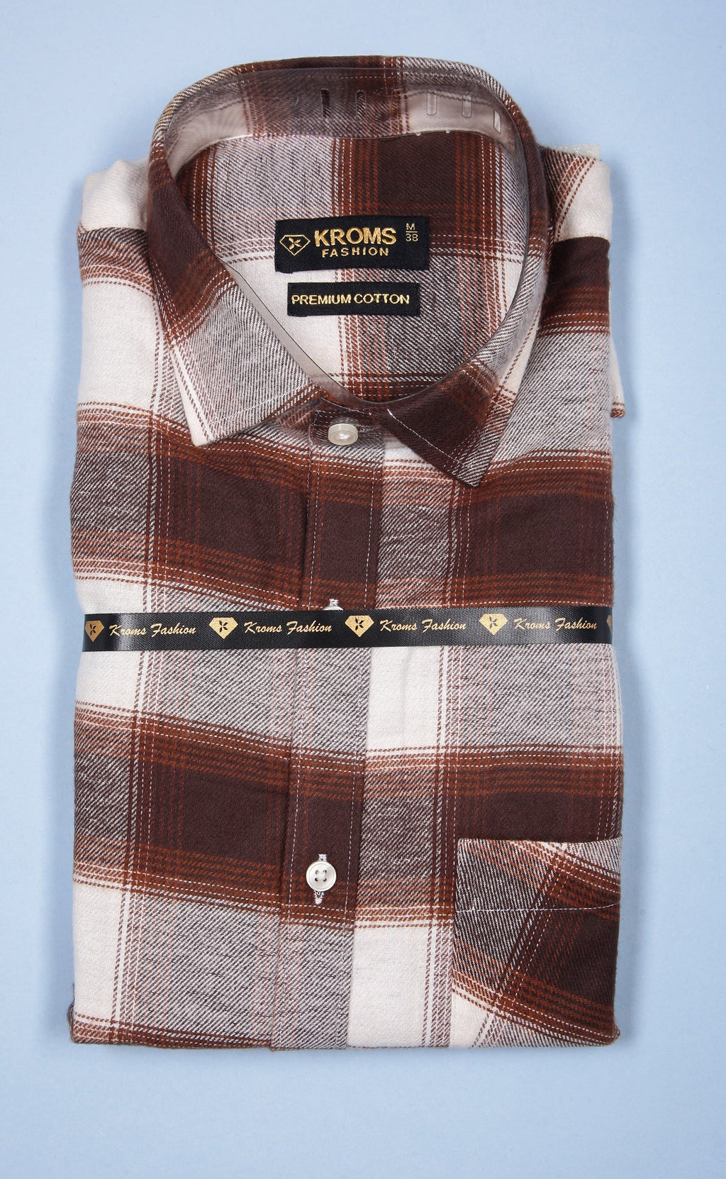 Kroms fashion men shirt Brown Checked kroms fashion
