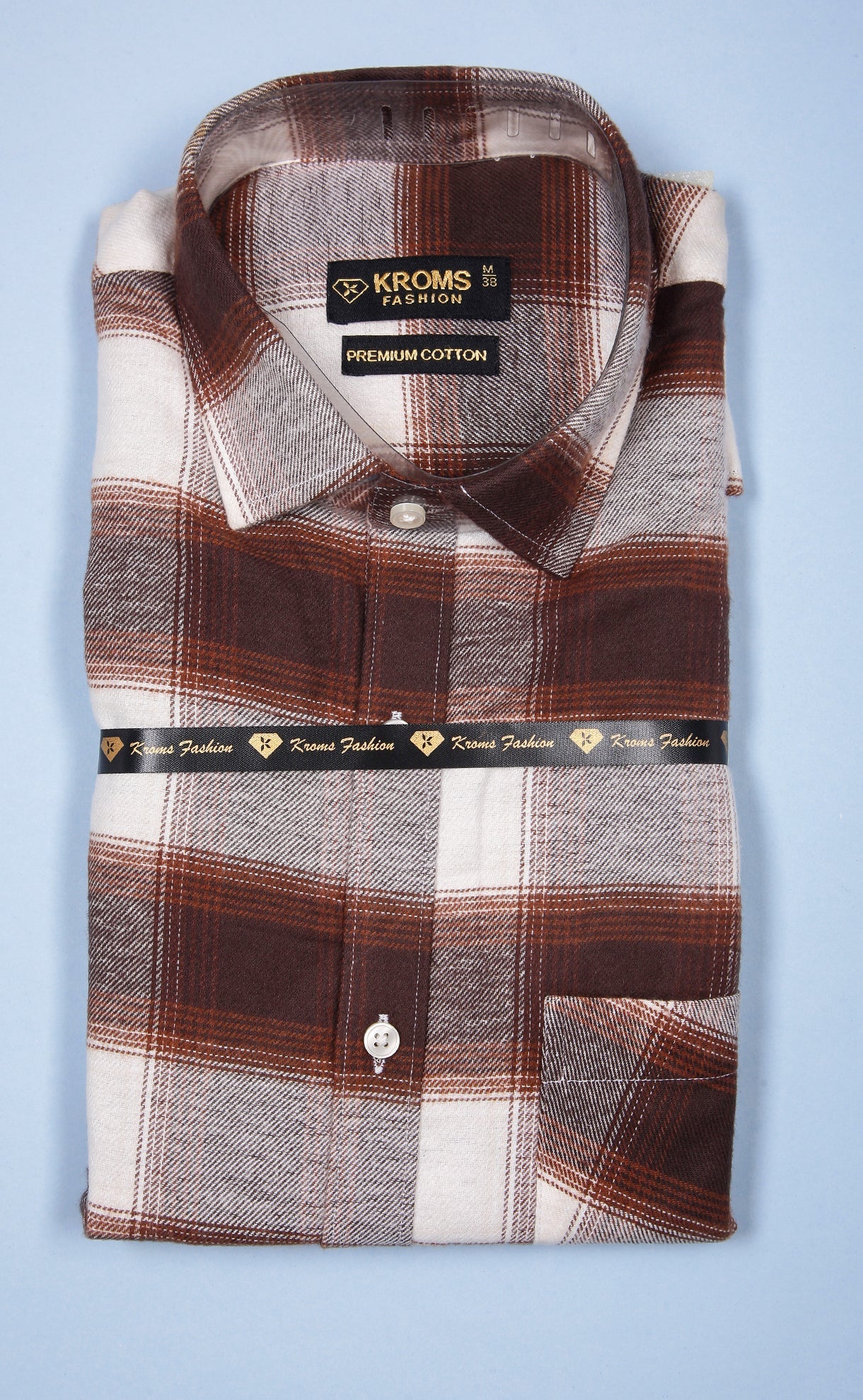 Kroms fashion men shirt Brown Checked kroms fashion