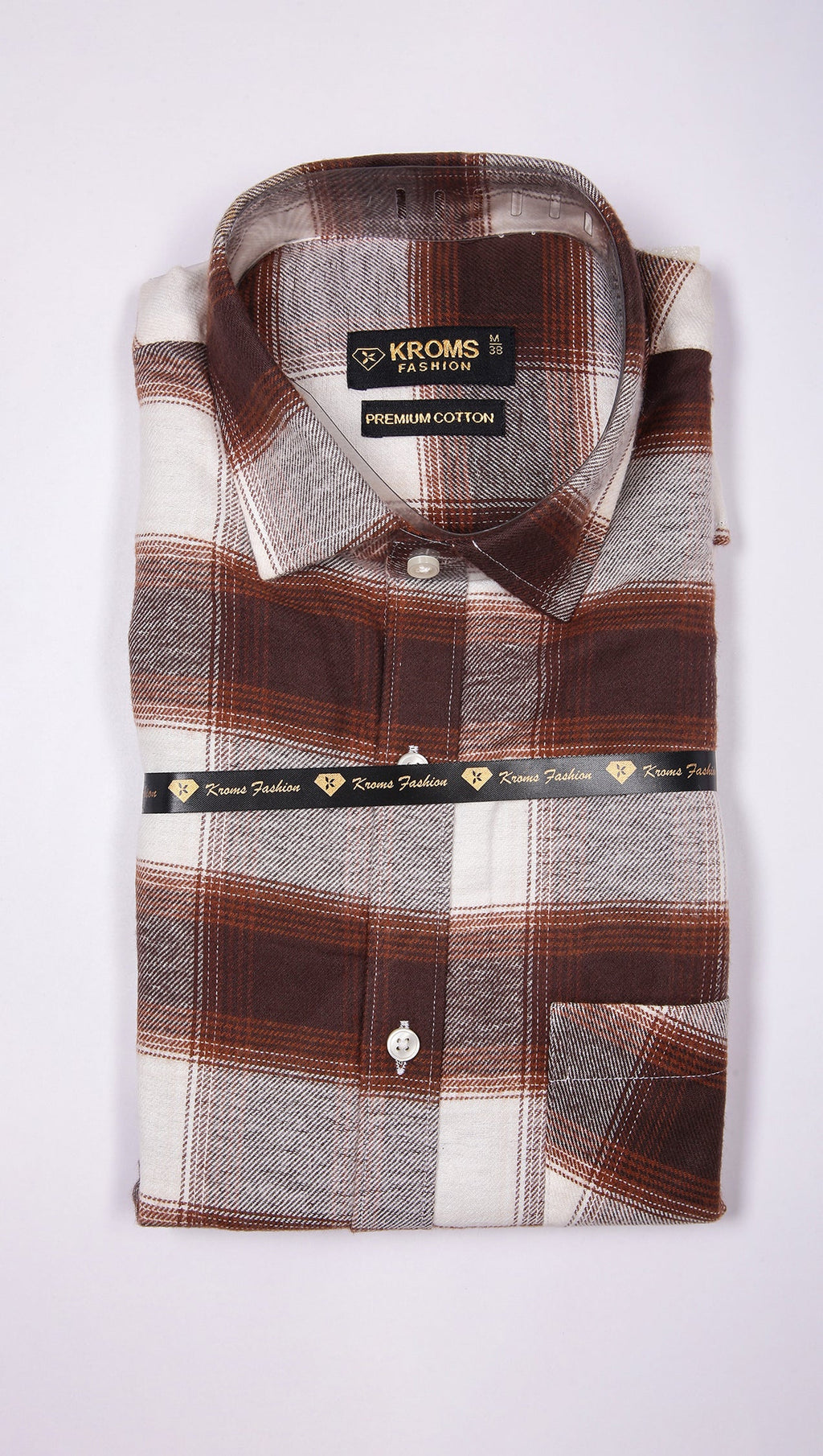 Kroms fashion men shirt Brown Checked kroms fashion