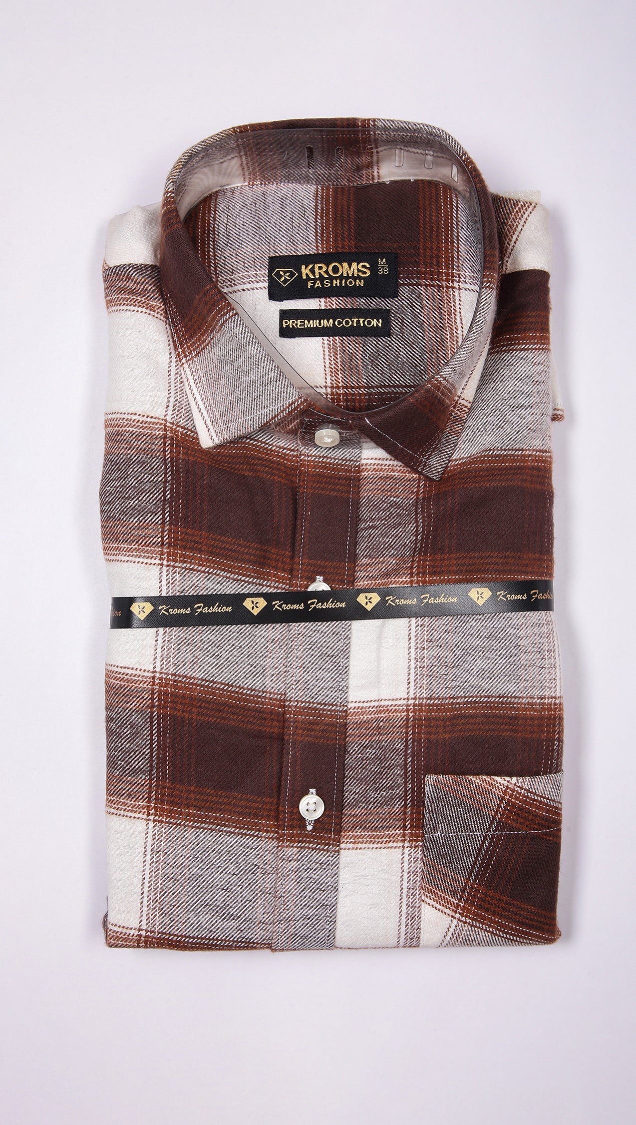Kroms fashion men shirt Brown Checked kroms fashion