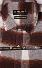 Kroms fashion men shirt Brown Checked kroms fashion