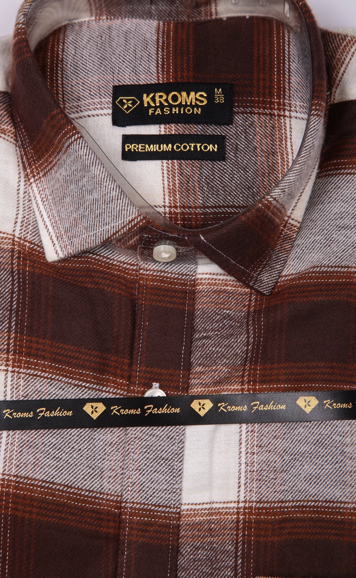 Kroms fashion men shirt Brown Checked kroms fashion