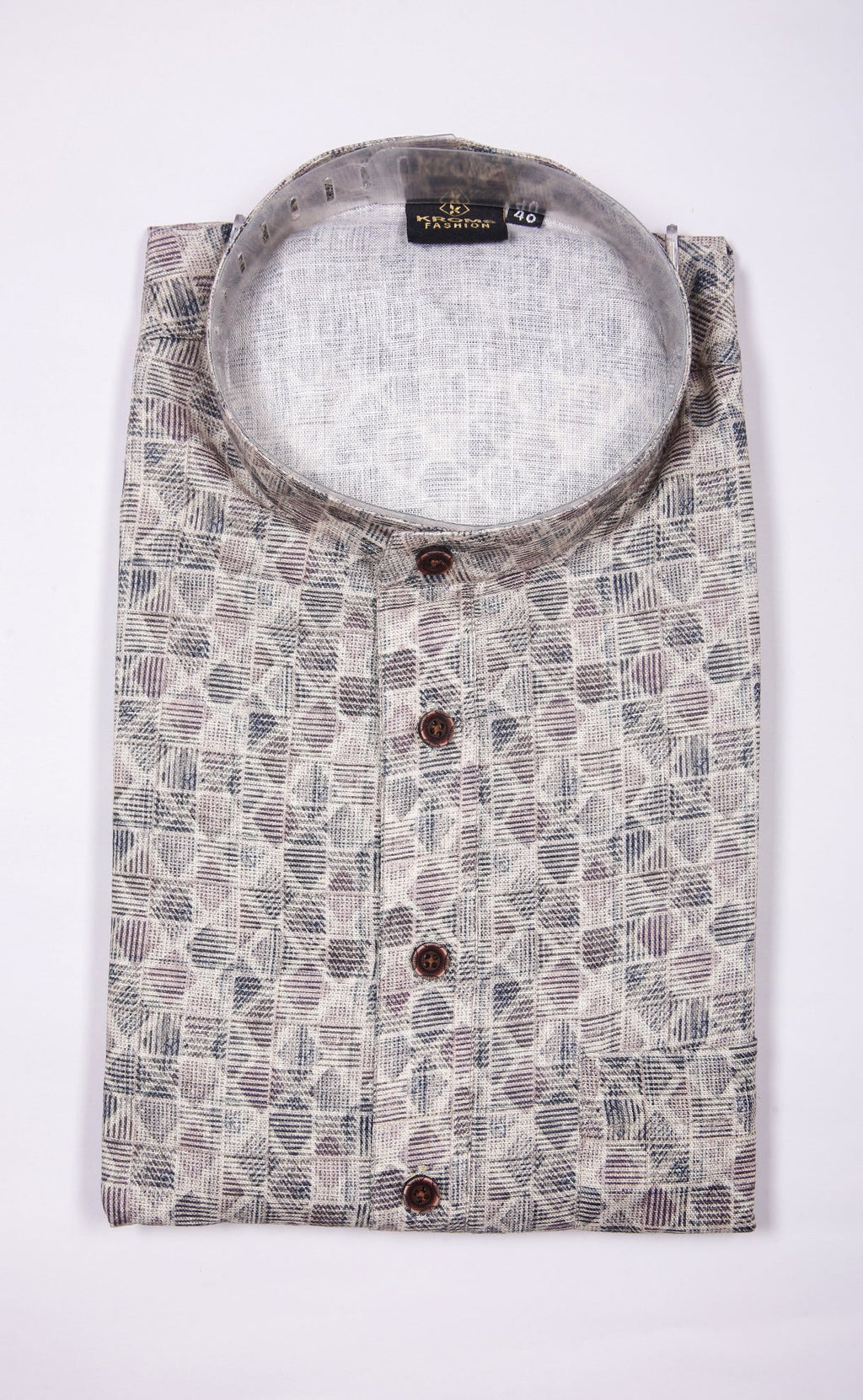 Kroms fashion men digital printed kurta off white with black geometrical shape kroms fashion