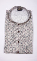 Kroms fashion men digital printed kurta off white with black geometrical shape kroms fashion