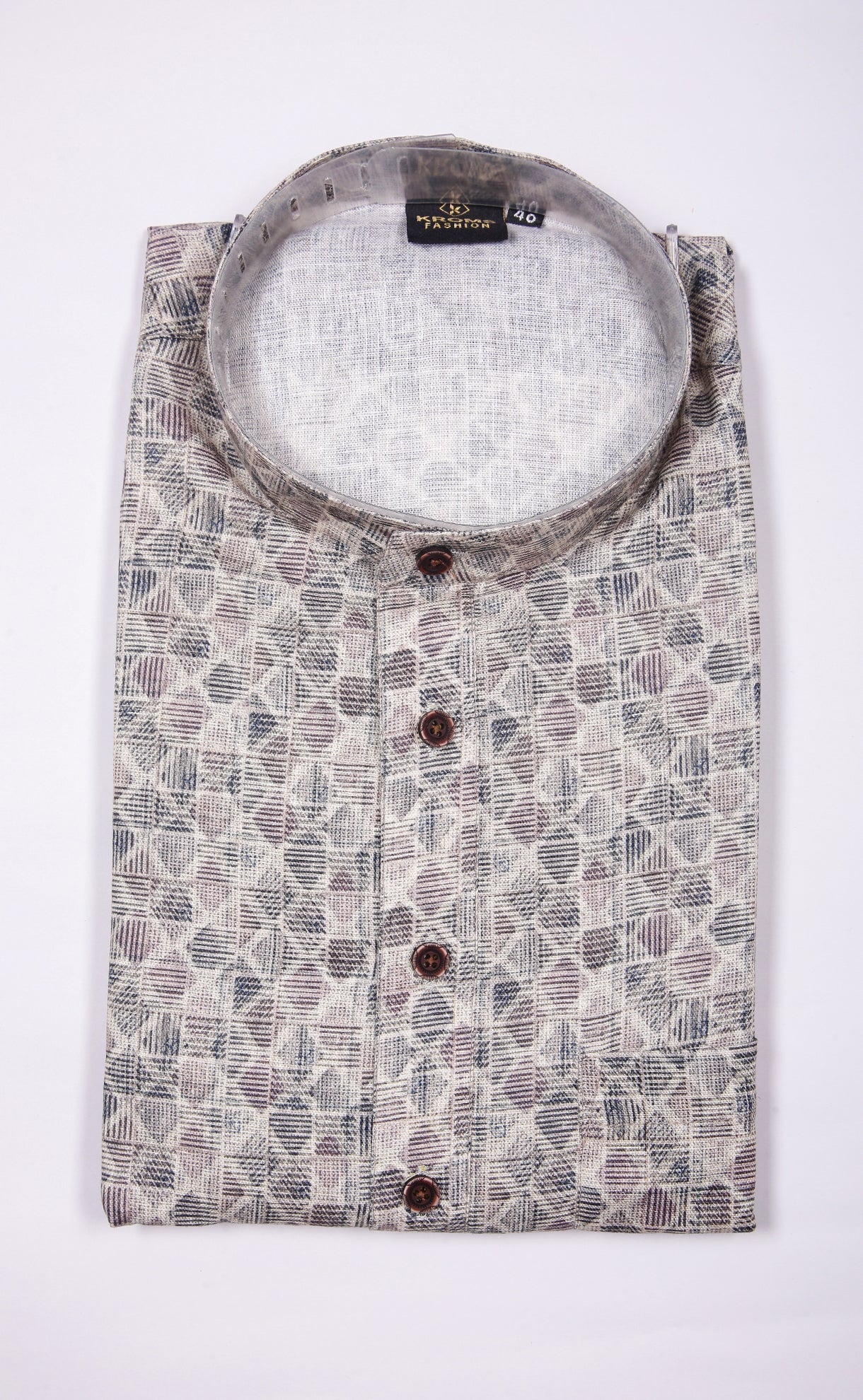 Kroms fashion men digital printed kurta off white with black geometrical shape kroms fashion