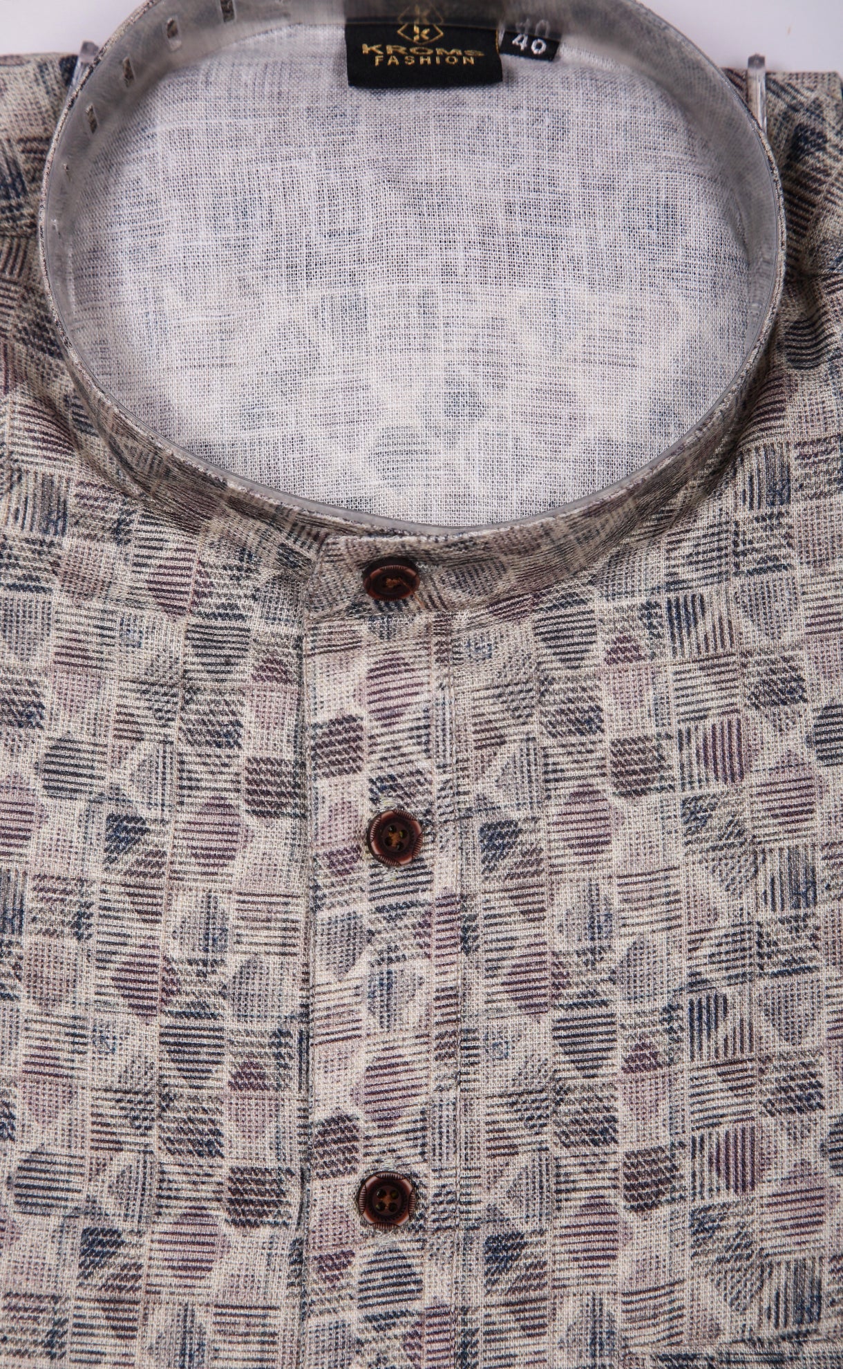 Kroms fashion men digital printed kurta off white with black geometrical shape kroms fashion