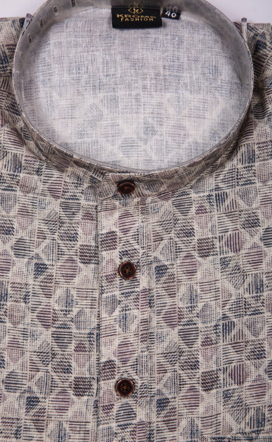 Kroms fashion men digital printed kurta off white with black geometrical shape kroms fashion