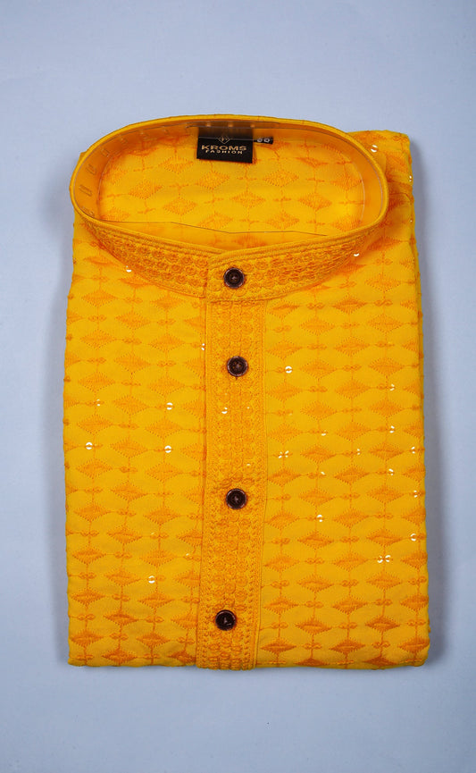 Kroms Fashion Sequin Men Kurta Yellow kromsFashion