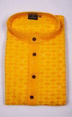 Kroms Fashion Sequin Men Kurta Yellow kromsFashion