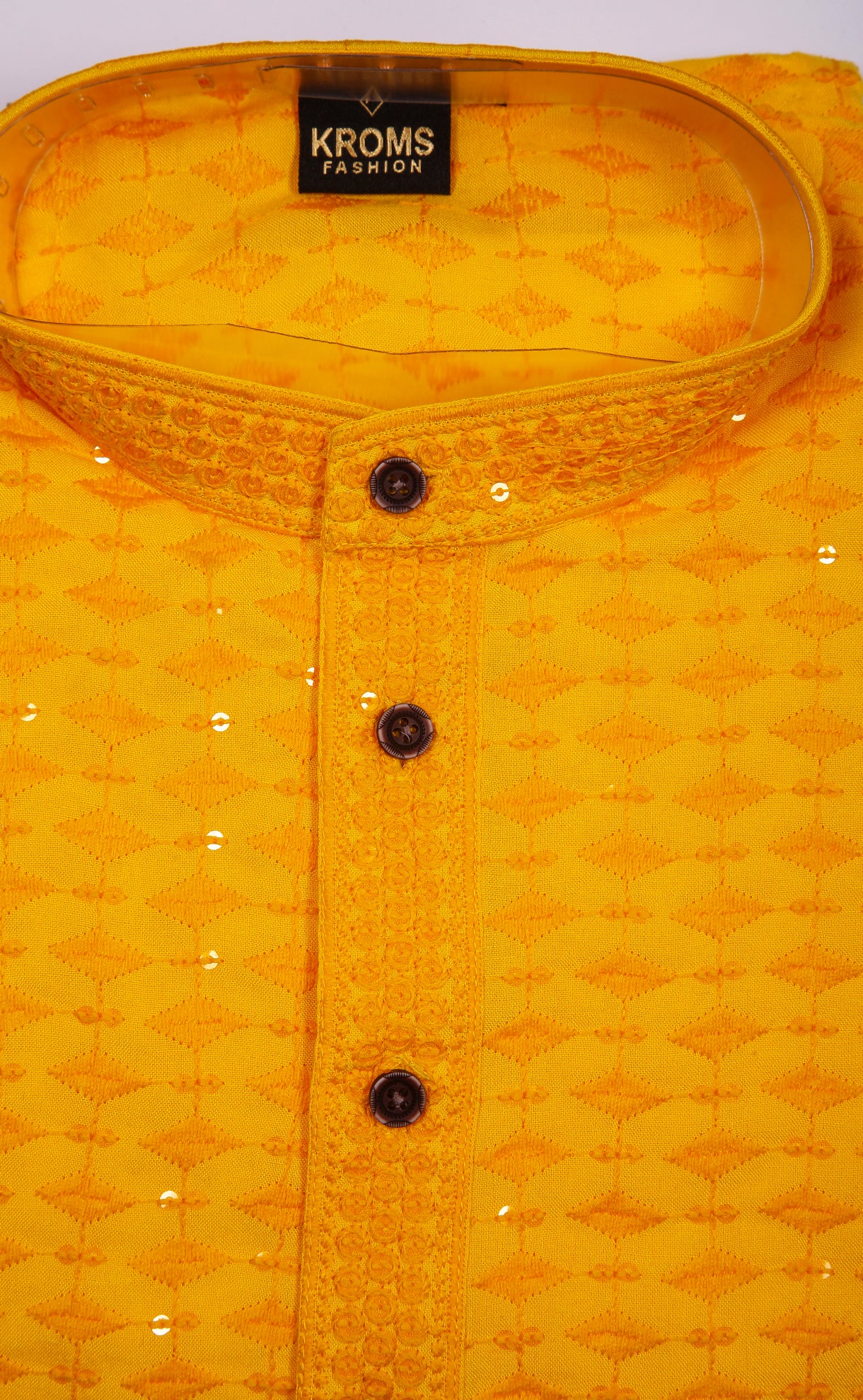 Kroms Fashion Sequin Men Kurta Yellow kromsFashion