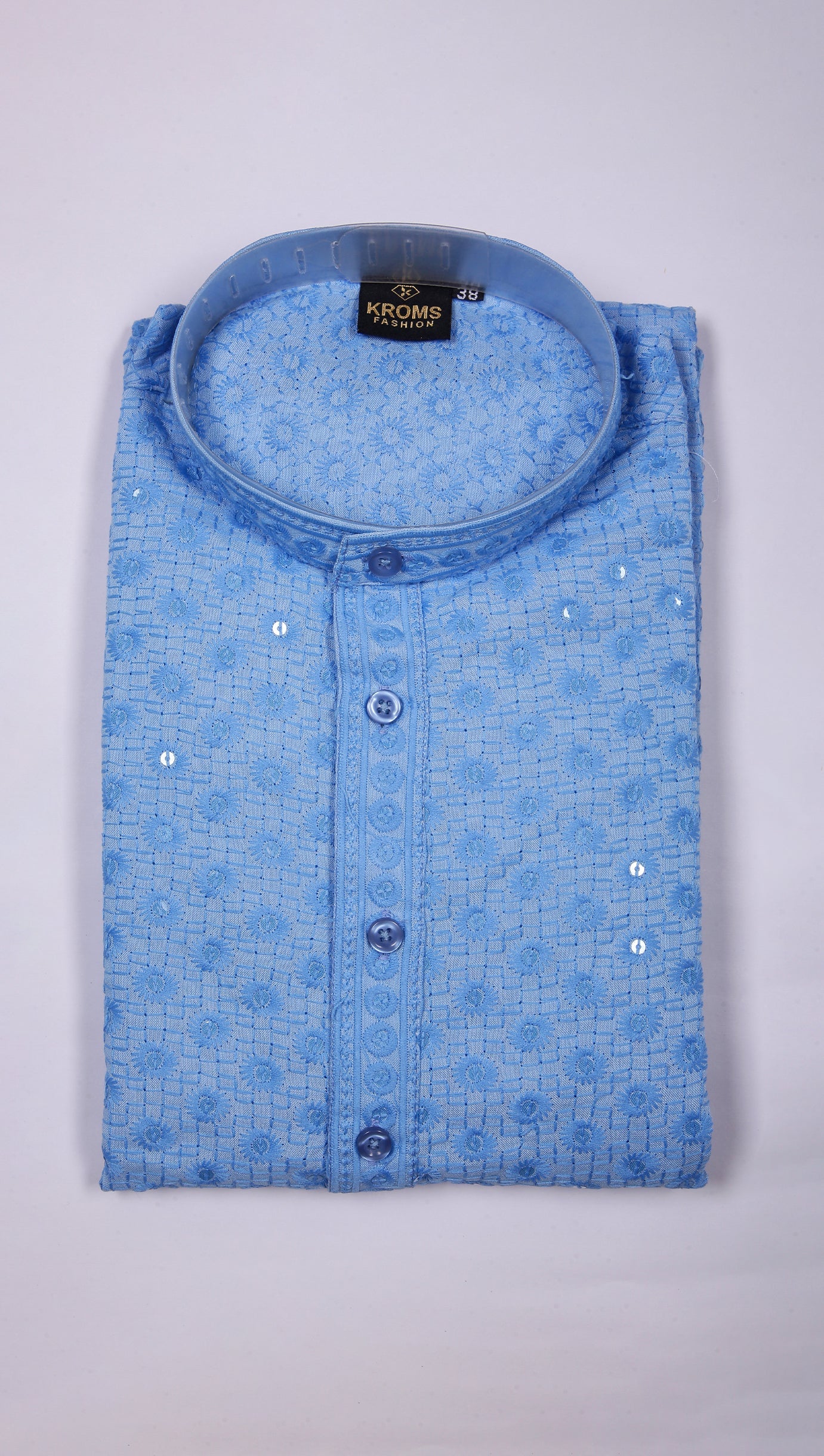kroms fashion men sequin kurta Sky blue kroms fashion