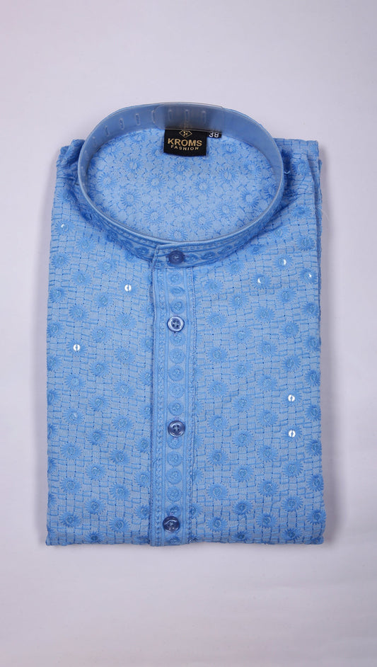kroms fashion men sequin kurta Sky blue kroms fashion