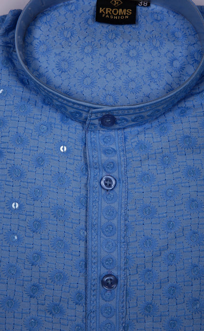 kroms fashion men sequin kurta Sky blue kroms fashion