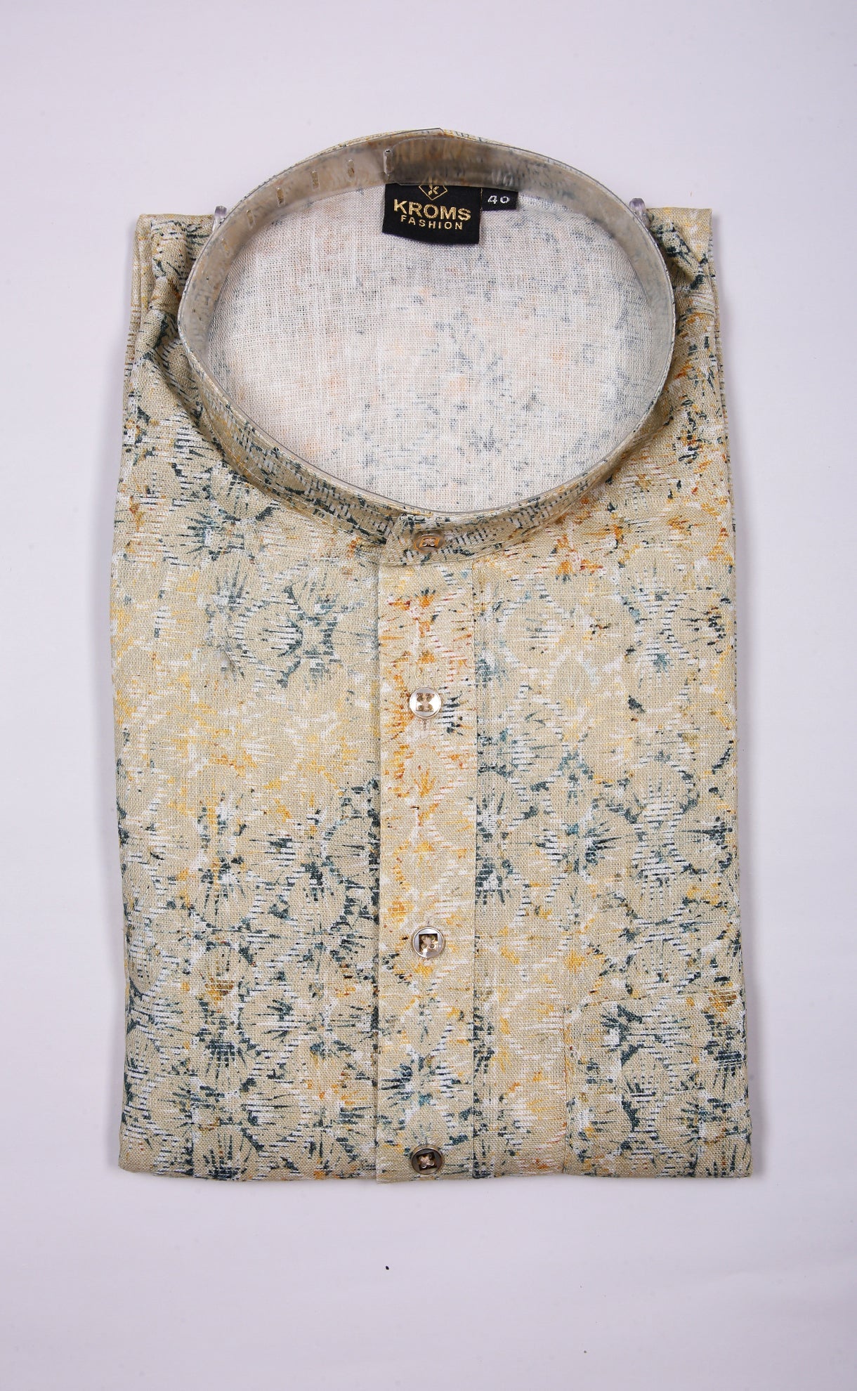 Kroms fashion men digital printed kurta sophisticated yellow and blue color cotton kurta kromsFashion