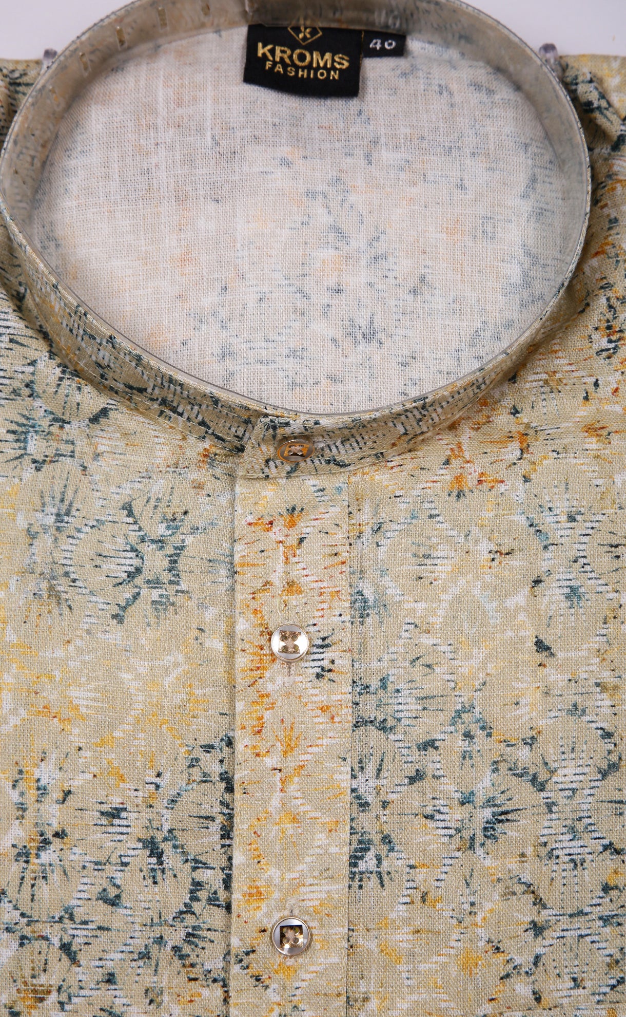 Kroms fashion men digital printed kurta sophisticated yellow and blue color cotton kurta kromsFashion