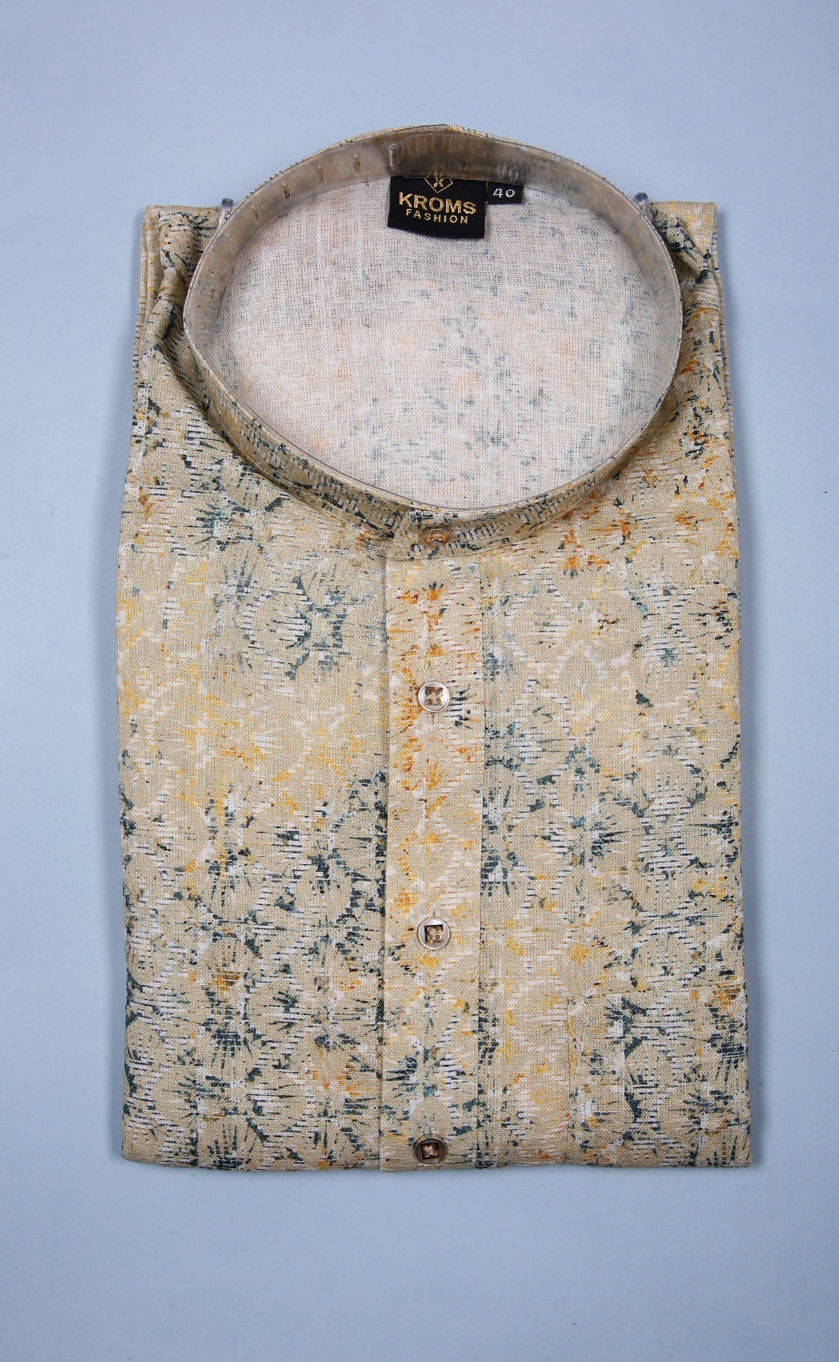 Kroms fashion men digital printed kurta sophisticated yellow and blue color cotton kurta kromsFashion