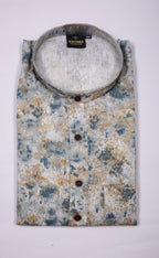 Kroms fashion men digital printed light yellow and blue kurta kromsFashion