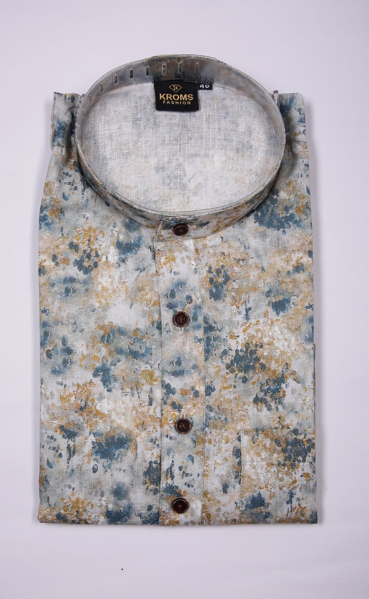 Kroms fashion men digital printed light yellow and blue kurta kromsFashion
