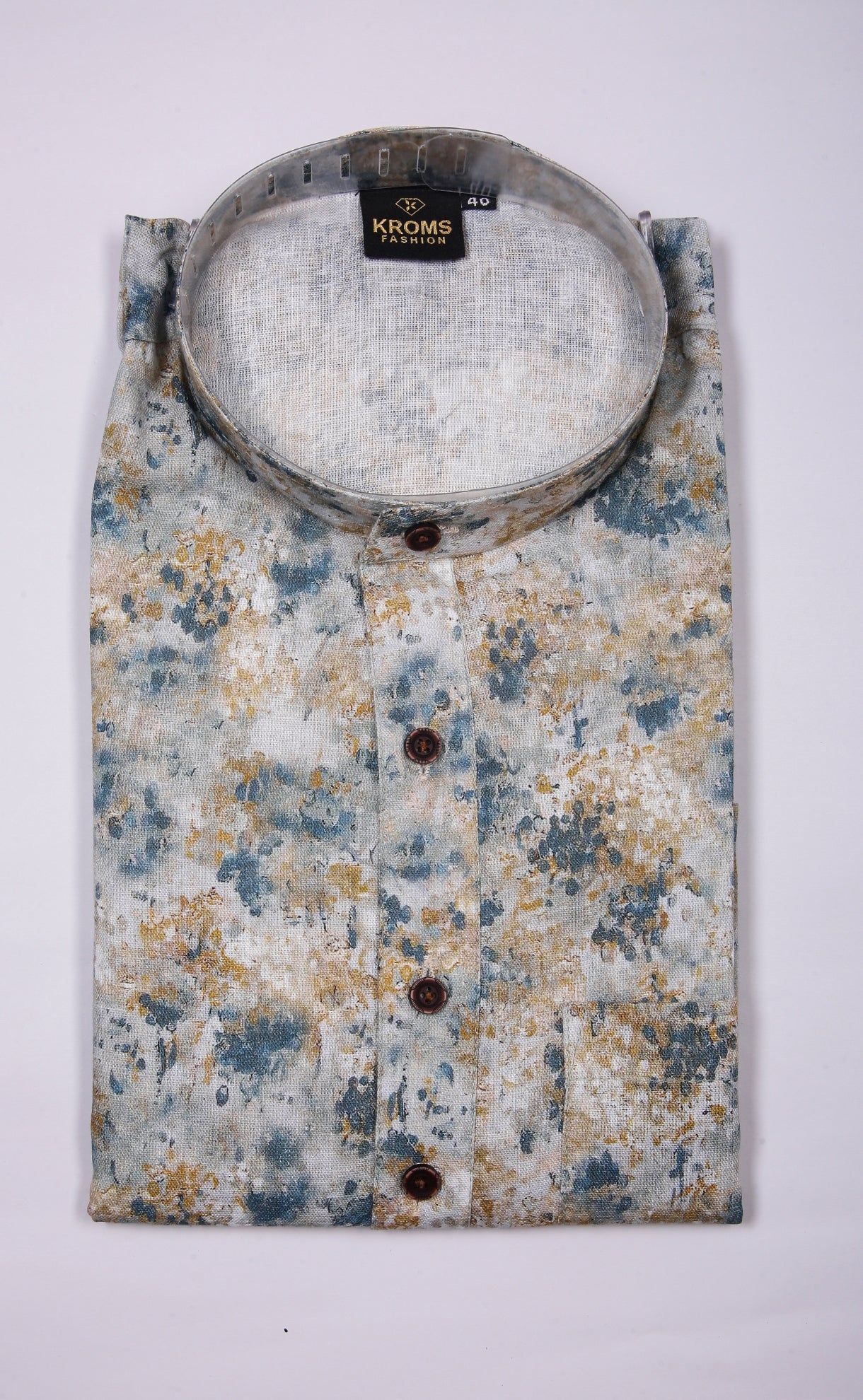 Kroms fashion men digital printed light yellow and blue kurta kromsFashion