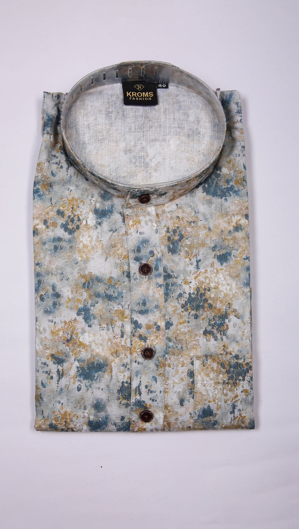 Kroms fashion men digital printed light yellow and blue kurta kromsFashion