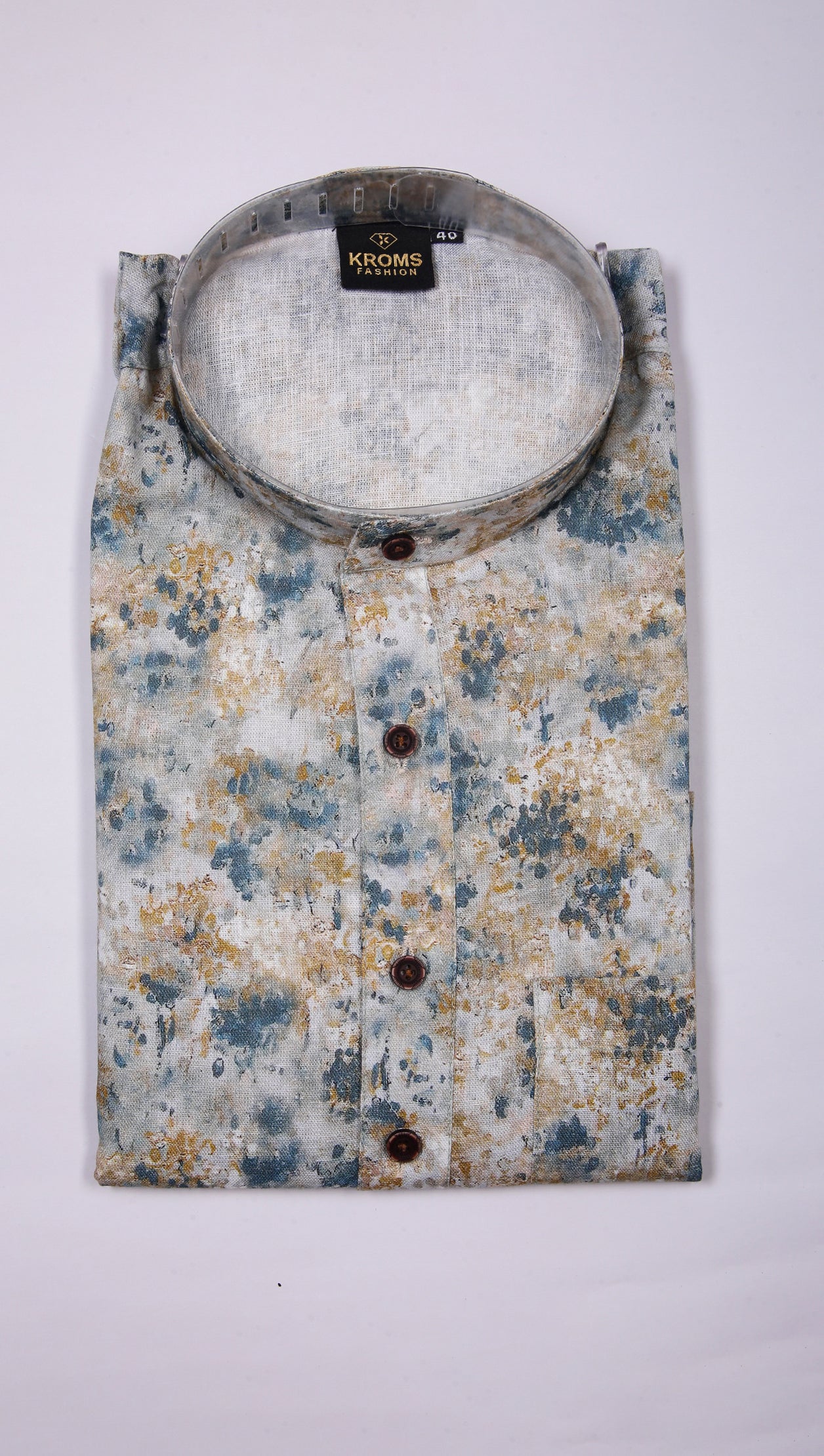 Kroms fashion men digital printed light yellow and blue kurta kromsFashion