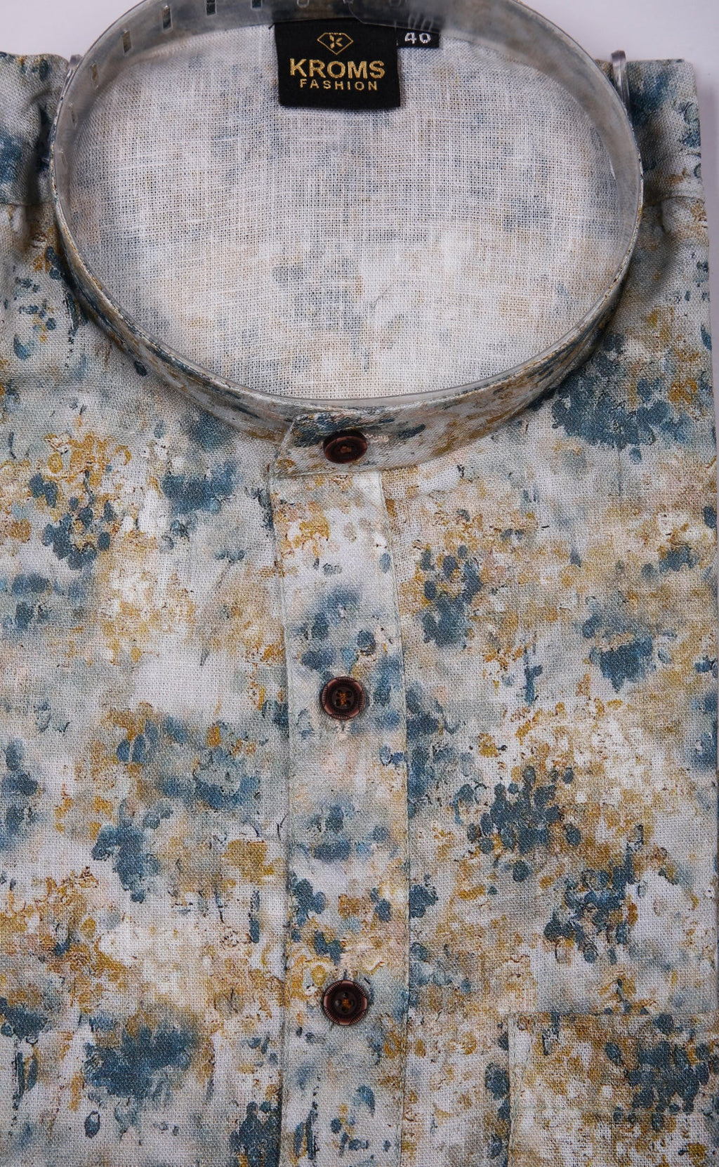 Kroms fashion men digital printed light yellow and blue kurta kromsFashion