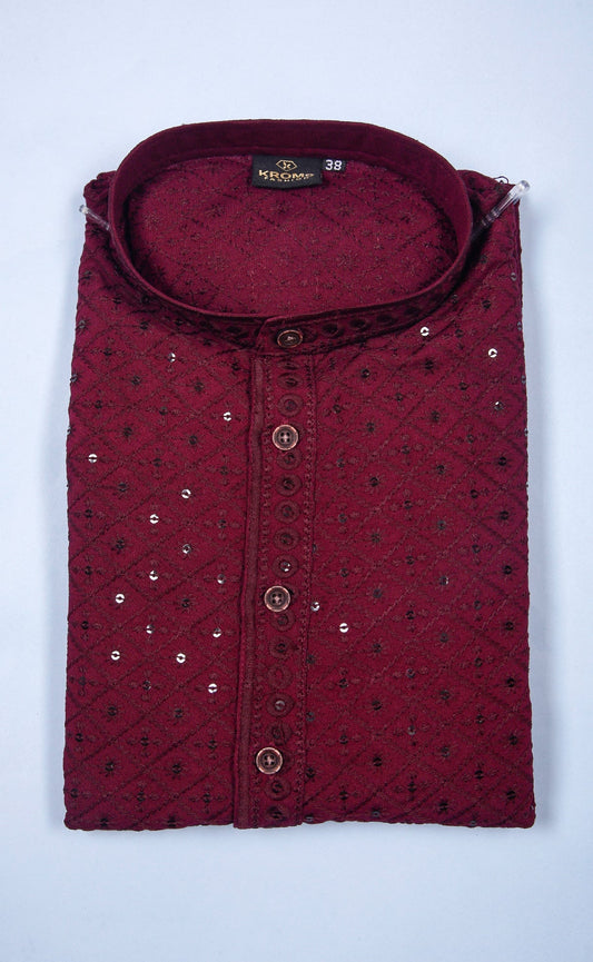 Kroms fasion men sequin kurta Wine kromsFashion
