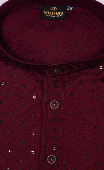 Kroms fasion men sequin kurta Wine kromsFashion