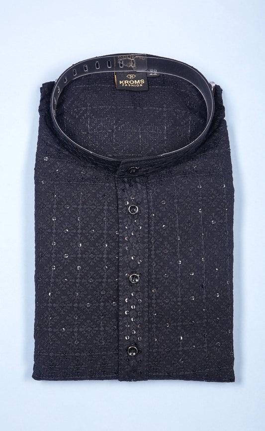 Kroms fashion men sequin kurta Black kromsFashion